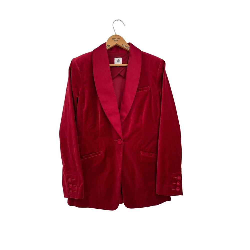 Cabi Ford Jacket Red Velvet Satin Collar Size Small